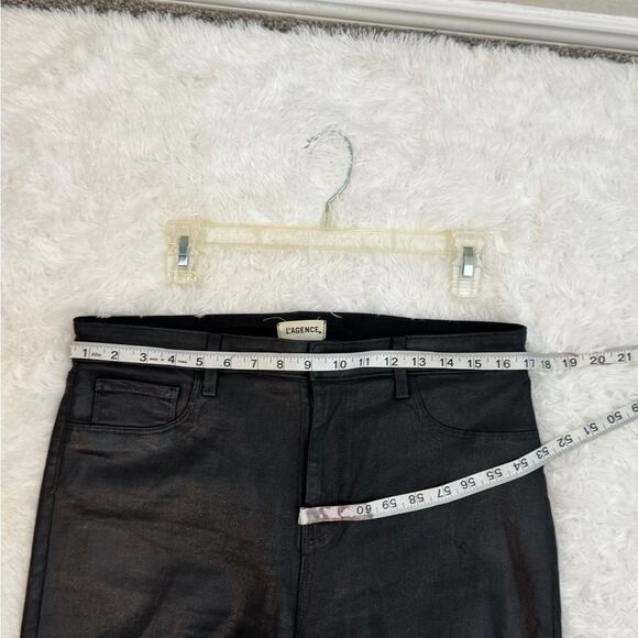 L'AGENCE Clayton High Rise in Noir Coated Cotton-Blend Pants Size 32 - Picture 9 of 10
